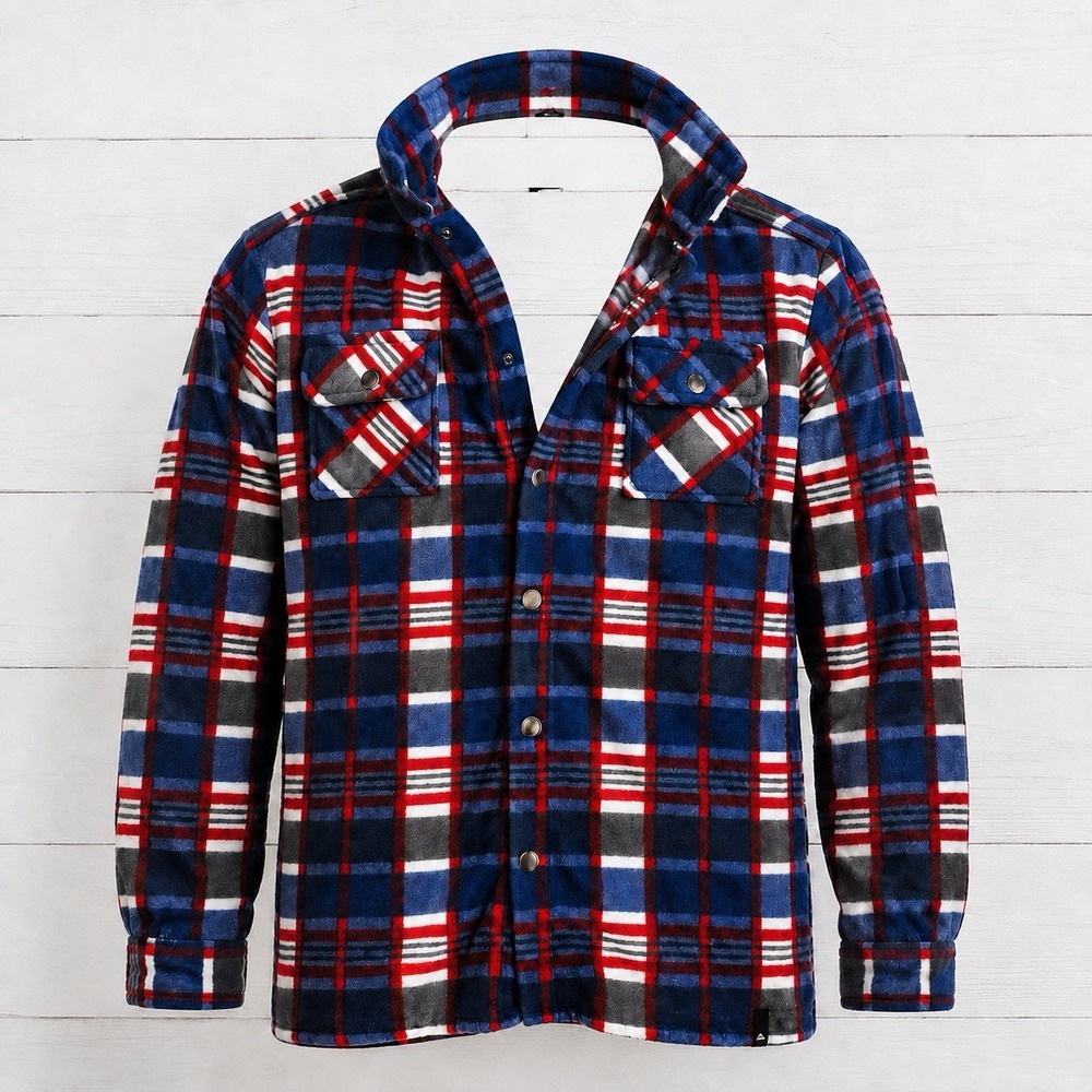 Quiksilver Boys L 14/16 Plaid Fleece Shirt Jacket Snap Front Blue Red